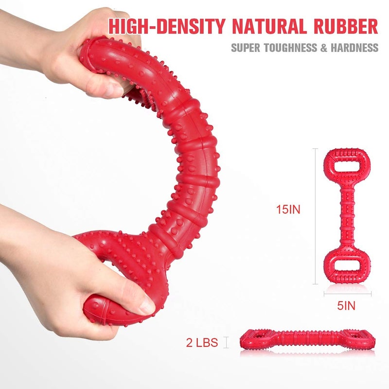 Feeko Dog Toys for Aggressive Chewers Large Breed, 15 inch Interactive Long Lasting Dogs Toy with Convex Design Natural Rubber Tug-of-war Toy for Medium Large Tooth Clean(Red) - Image 4